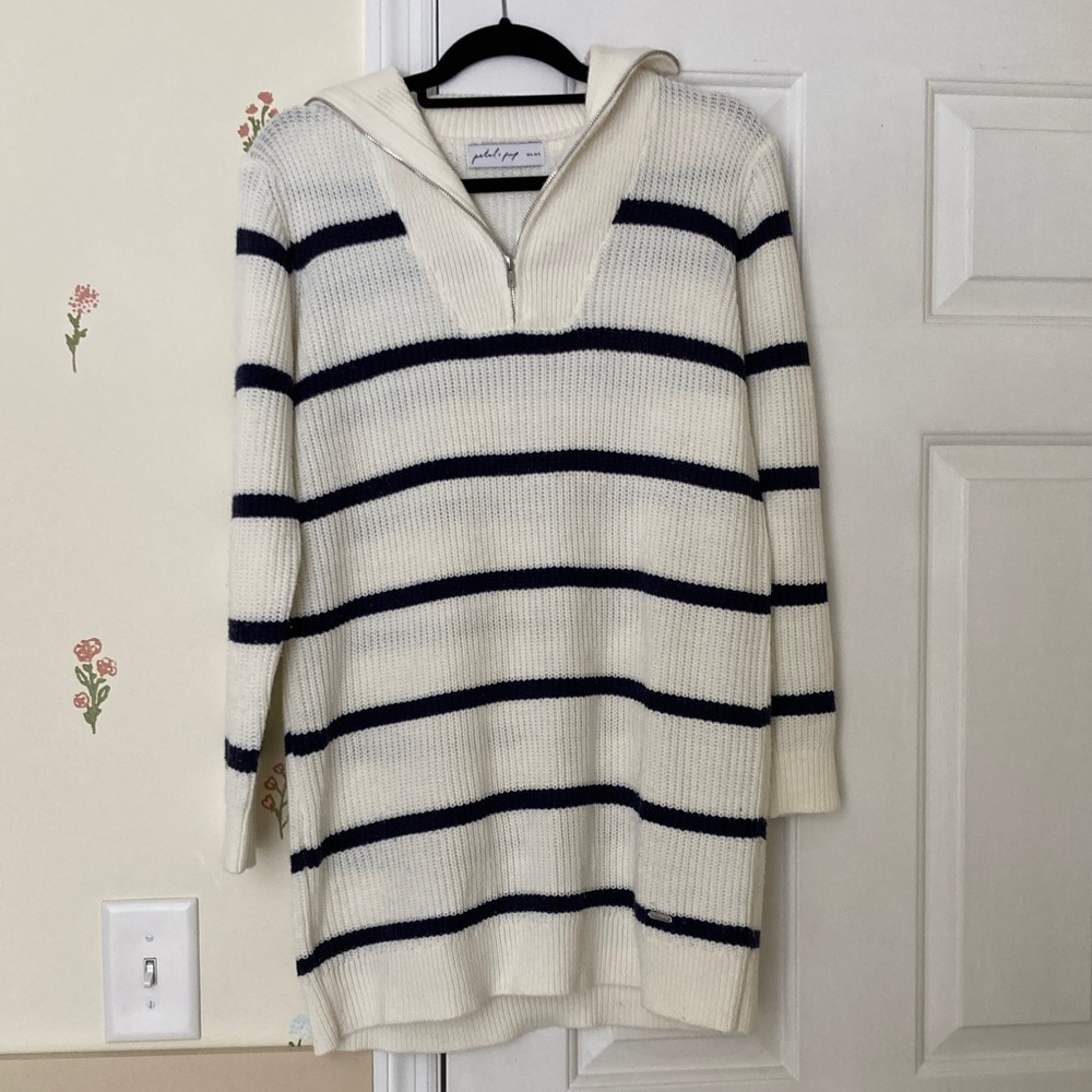Navy striped quarter-zip mini dress